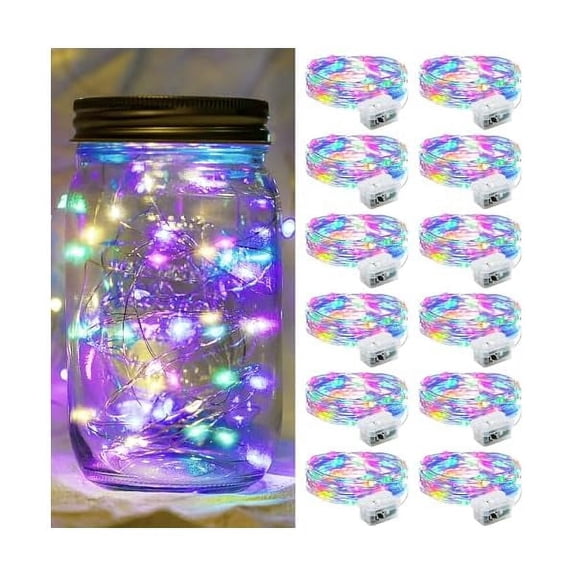 CJB12 Pack Fairy Lights 7Ft 20 LED Twinkle String Battery Operated Waterproof Firefly Starry Mason Jar Lights for Party Halloween Christmas Valentines Day