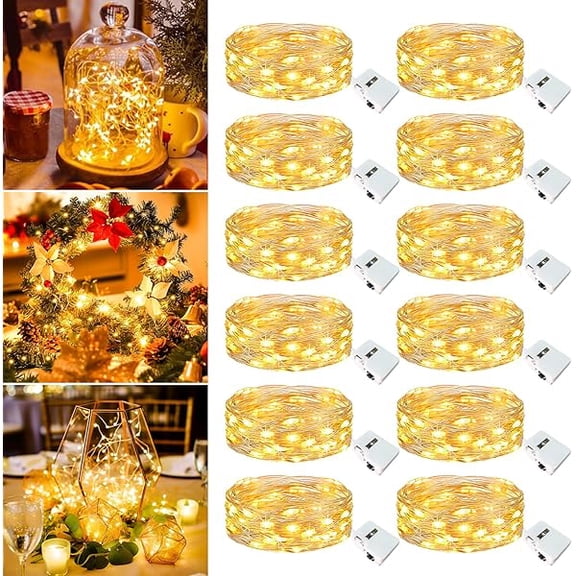 CJB12 Pack Fairy Lights Battery Operated - 7ft 20 Led Twinkle Lights 3 Modes, Bulk Mini String Lights Waterproof for Mason Jars Vases DIY Party Wedding Decoration Christmas -Warm White