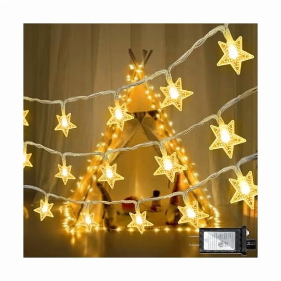 CJB120 LED 40FT Star String Lights, 8 Modes Plug in Star Lights with Timer & Memory, Indoor Outdoor Christmas Twinkle Light for Birthday Party Bedroom Wedding Home Classrom Decor Warm White