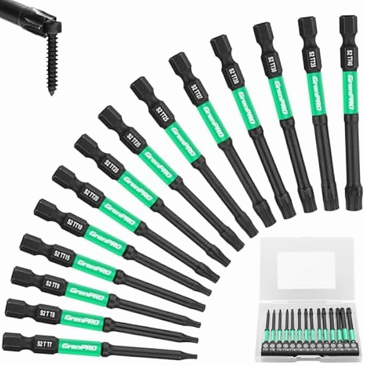 CJB14pc Impact Driver Torx Bit Set, Magnetic Screwdriver Set, Security and Torque Bits, 1/4 T20 T25 T30 Tamper Proof, 3" Long (T7-T40) Star Screwdriver
