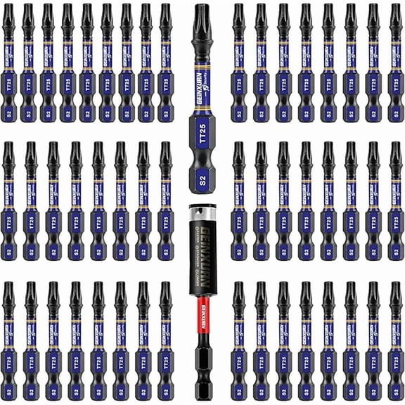 CJB2 In. Security T25 Impact Magnetic Screwdriver Bit Set, 51 Pieces #25 Torx Head Power Bit Set, S2 Alloy Steel Hollow Star Bit Set with 1Pcs Impact Bit Holder