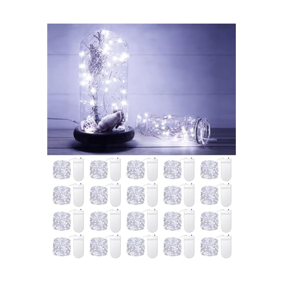 CJB20 Pack Fairy Lights Battery Operated 3.3ft 20 LED Mini String Twinkle Copper Wire Firefly Starry for Mason Jars Wedding Party Christmas Centerpiece Table Decorations, Cool White