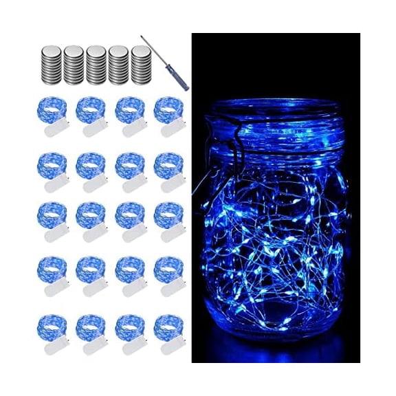 CJB20 Pack Fairy Lights Battery Operated - 7ft 20 LED Lights Copper Wire Mini String Light Firefly Light for Mason Jars DIY Crafts Christmas Wedding Party Centerpiece Table Decor,Blue