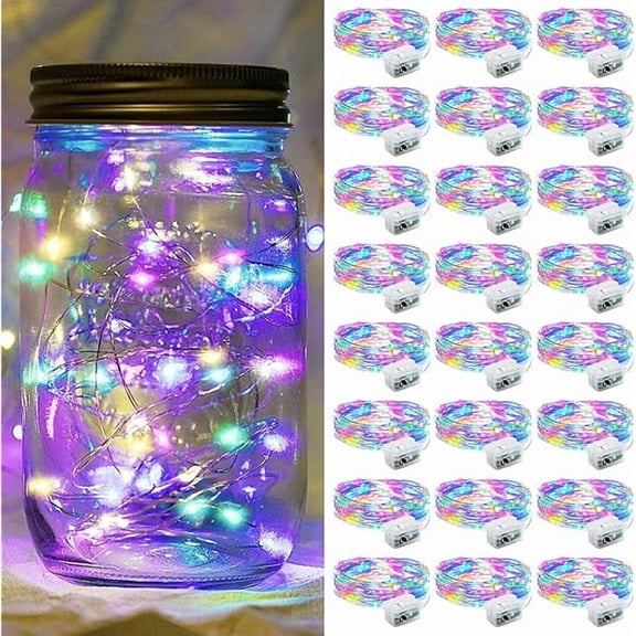 CJB24 Pack Fairy Lights 7Ft 20 LED Battery Operated Twinkle String Waterproof Firefly Starry for Mason Jar Party Wedding Christmas Valentines Day (24, Multicolor)