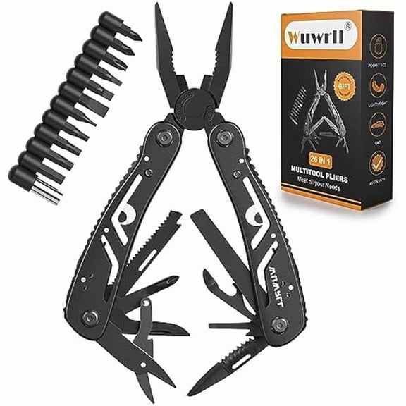 CJB26-in-1 MultitoolProfessional Stainless Steel Multi Tools Multitool Pliers Pliers Pocket Knife with Heavy Duty Screwdriver Sleeve, Replaceable Bits Multitools for Outdoor, (black)