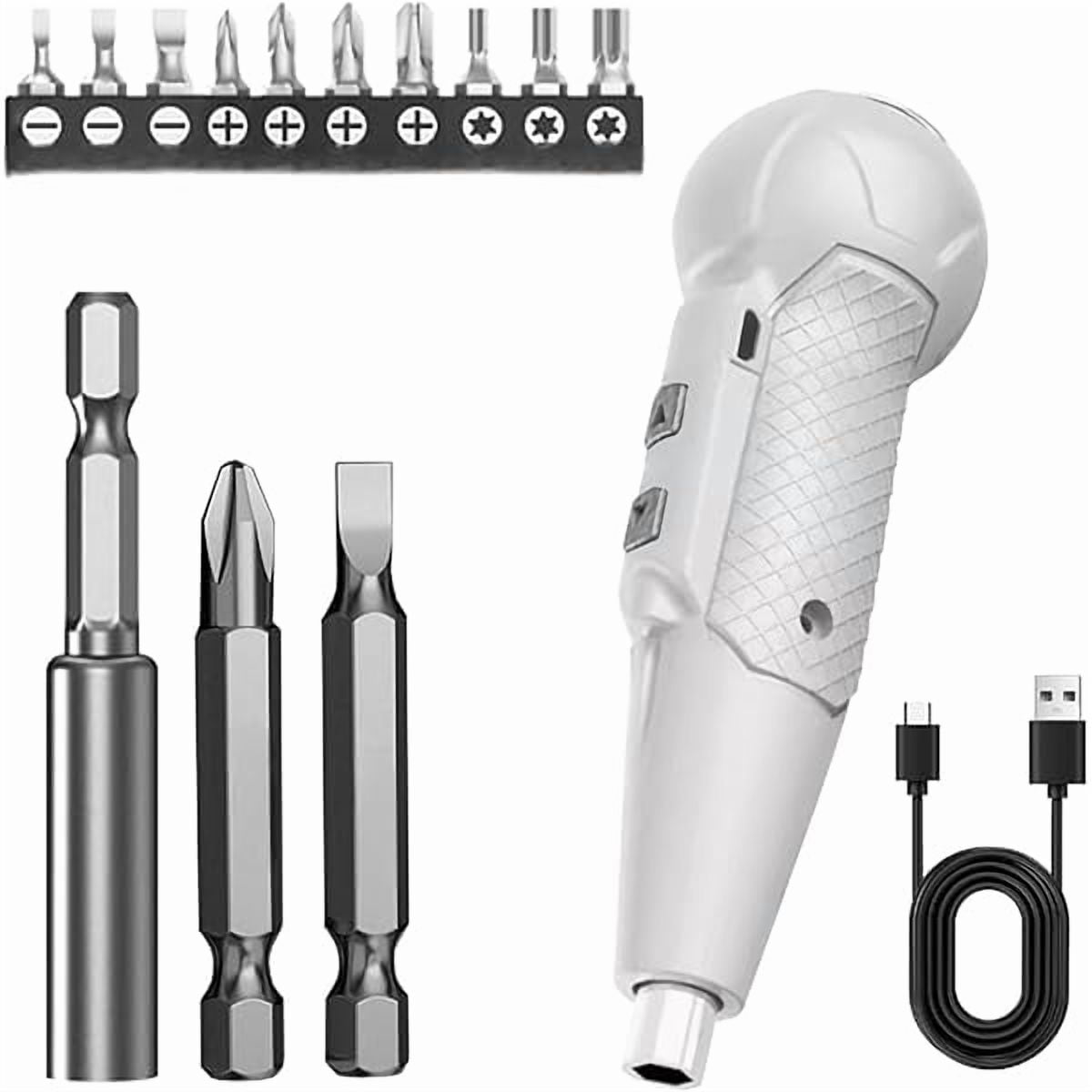 CJB3.7V Cordless Electric Screwdriver Rechargeable portable Mini Rotary Home Gadget，Automatic Manual all in one with LED Light and USB- Type C Charging Cable White