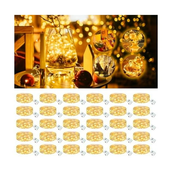 CJB30 Pack Fairy Lights Battery Operated - 7ft 20 Led Twinkle Lights 3 Modes, Bulk Mini String Lights Waterproof for Mason Jars Vases DIY Party Wedding Decoration Christmas -Warm White
