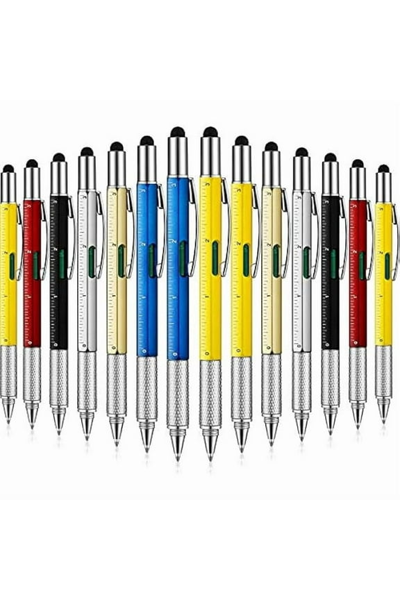 30 Pieces Tool Pen 6-in-1 Multitool Tech Tool Pen with Ruler, Level Gauge, Ballpoint Pen, Stylus Pen, Screwdriver and Slotted Screwdriver Christmas Multifunction Pen Tool Gadget Gifts for Men Dad