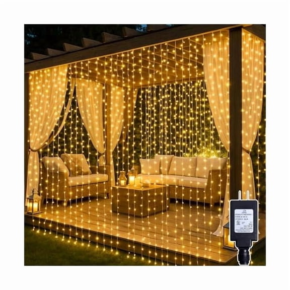 CJB300 LED Curtain String Lights 9.8FT Plug in Fairy Lights with Timer and 8 Modes, Waterproof Window Wall Lights for Bedroom Wedding Party Indoor Outdoor Christmas Decor