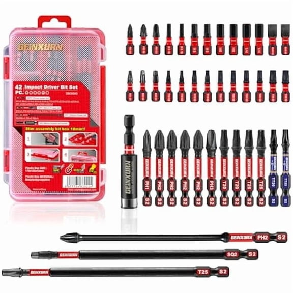 CJB42pieces Screwdriver Bits Set, Impact Magnetic S2 Steel Multi Insert Power Bits Tips with Impact Bit Holder with Storage BoxPH/TORX/SQ/PZ/HEX/SL