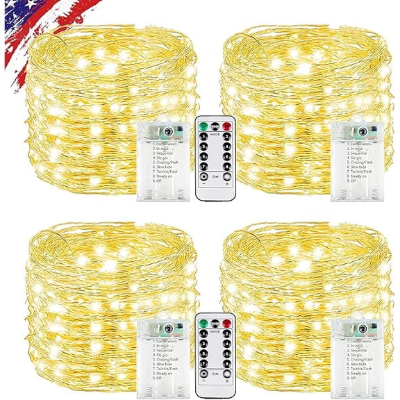 CJB4Pack 80FT 240LED Fairy Lights Battery Operated with Remote & Timer | 8 Modes Twinkle String Lights Battery Powered Indoor Outdoor Waterproof for Bedroom Wedding Classroom Christmas Dcor