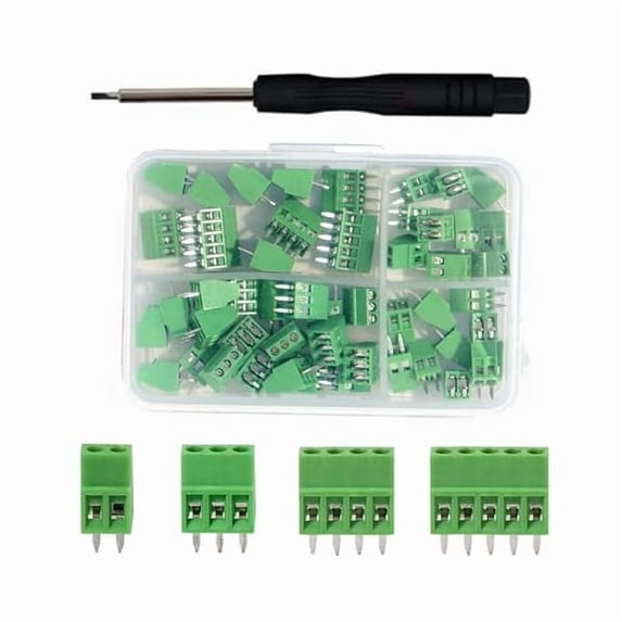 CJB52PCS 2.54mm 0.1" Pitch PCB Mount Screw Terminal Block Connector, Minidodoca 2P 3P 4P 5P Terminals 150V 6A for 26-18AWG Cable,Equipped with Special Screwdriver