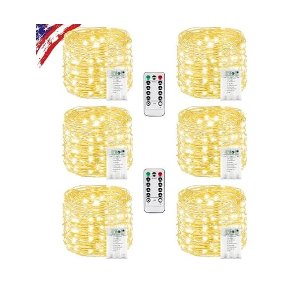 CJB6 Pack Total 120FT 360LED Fairy Lights Battery Operated with Rmote, Waterproof Twinkle Lights with Timer Indoor Outdoor, Cuttable String Light for Bedroom, Classroom, Wedding, DIY, Christmas Decor