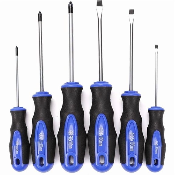 CJB6PCS Magnetic Tip Screwdriver Set, 3 Phillips and 3 Flat, Professional Cushion Grip | 6-Piece Hand Tools Set