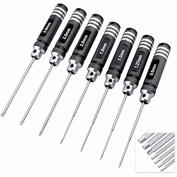 CJB7Pcs Hex Screwdriver Set 0.9mm 1.27mm 1.3mm 1.5mm 2.0mm 2.5mm 3.0mm Hex Driver Allen Wrench RC Tool Kit for RC Car Multi-Axis FPV Racing Drone RC Quadcopter Helicopter Models