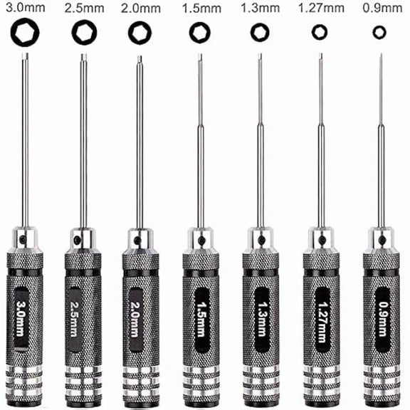 CJB7pcs Hex Screw Driver Set RC Tools Kit 0.9mm 1.27mm 1.3mm 1.5mm 2.0mm 2.5mm 3.0mm Hexagon Screwdriver for Traxxas Arrma Axial Losi Redcat RC Quadcopter Helicopter FPV Racing Drone Models