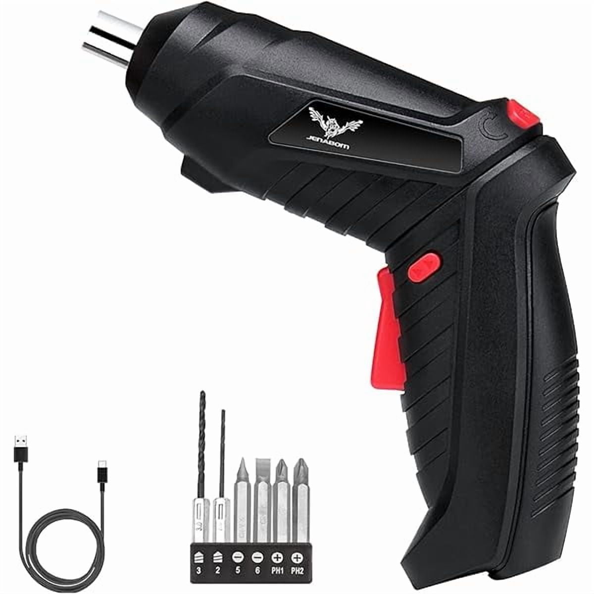CJB8 in 1 Electric Screwdriver, 3.6V Cordless Drill Screwdriver Rechargeable, 3.5N·m Max Torque Electric Screw Gun with 6 Accessory Kit, Micro USB, Front LED Light, Easy for Small Home Projects