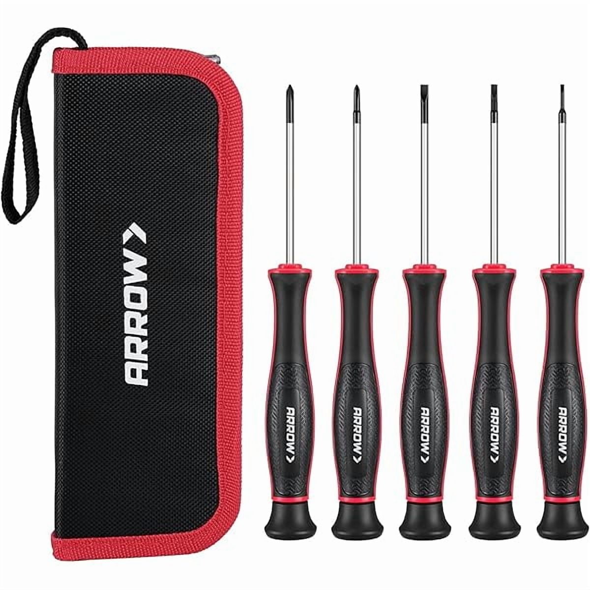 CJBARROW 5-Piece Precision Screwdriver Set with Pouch, Magnetic Small Screwdriver Set, Phillips, Slotted, Cr-V Steel, Mini Screw Drivers for Eyeglass, Watch, Computer, Laptop, Phone Repair