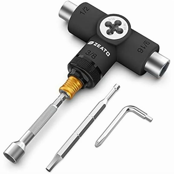 CJBAll-in-One Skate Tools Multi-Function Portable Skateboard T Tool Accessory with T-Type Allen Key and L-Type Phillips Head Wrench Screwdriver