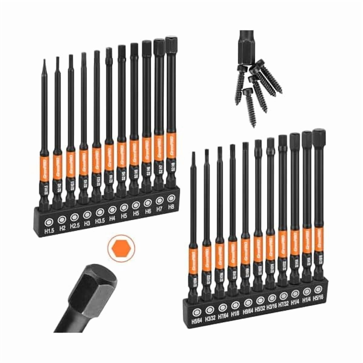 CJBAllen Wrench Drill Bit Set 22pcs Hex Bit Set，Impact Driver Bit Set，Screwdriver Bit Set，Allen Wrenches Sets，Allen Socket Set，4" Long Metric&SAE 1/4" Hex Shank Magnetic Allen Key Drill Bits Sets