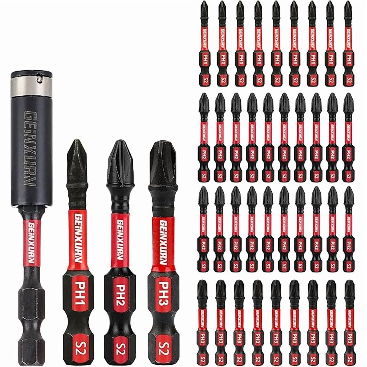 CJBAnti-slip Hex Impact Tough Magnetic Screwdriver Bits Set 2 in. PH1/PH2/PH3 Insert Driver Bits,40Pack 1/4 Inch Hex Shank Phillips Cross Screwdriver Bits Set with 1Pcs Impact Bit Holder