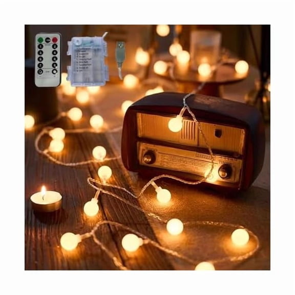 CJBBattery Operated & USB Powered 2 in 1 Globe String Lights with Remote, 19.7 FT 40 LED Waterproof Timer 8 Modes Fairy String Lights for Christmas Party Patio Indoor Outdoor, Warm White, 6M