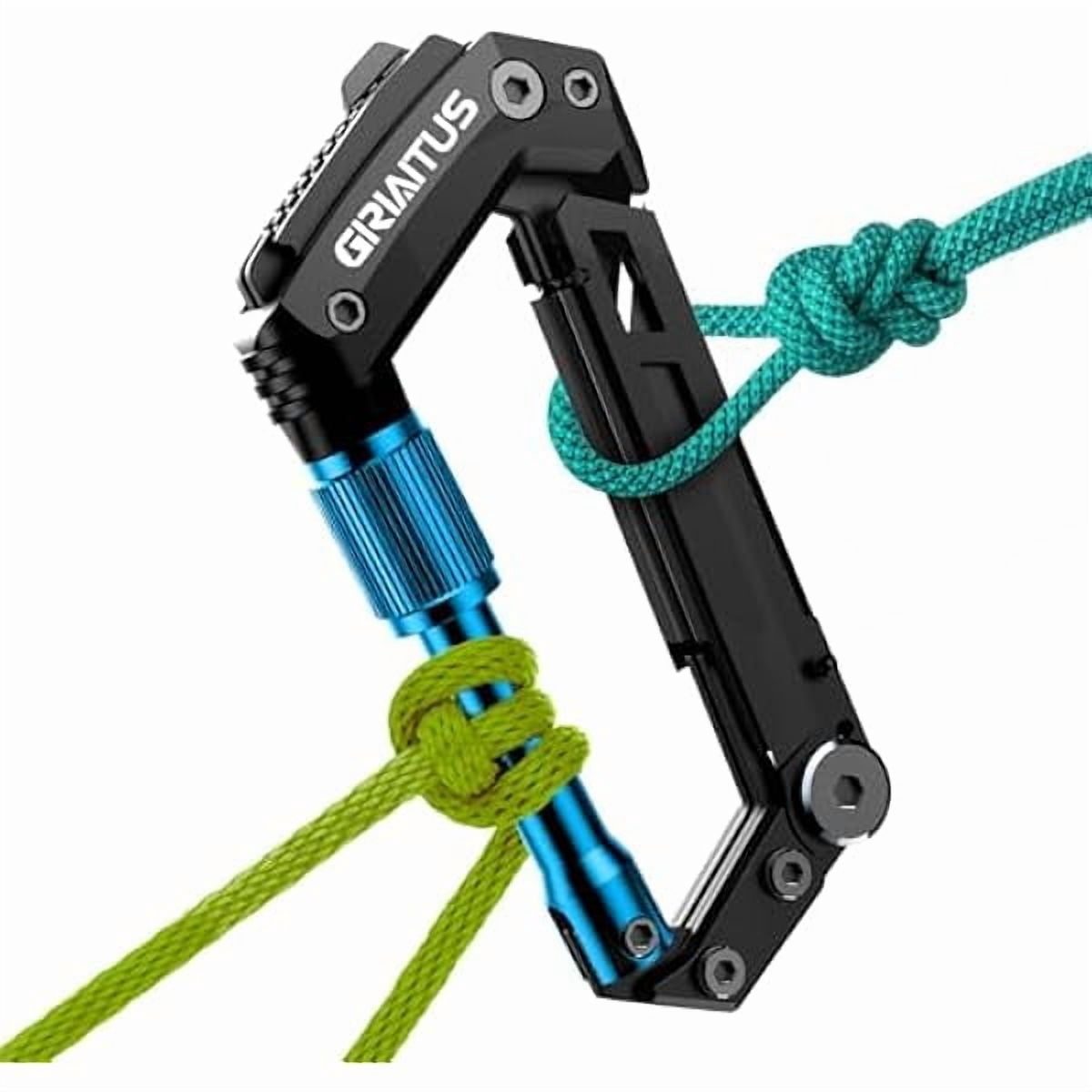 CJBCarabiner Multitool with Pocket Knives, EDC Carabiners, Serrated Knife, Rope Cutter, Screwdriver, Can Bottle Opener, Ruler, Folding Knife for Camping Hiking, Gifts for Men (Blue)