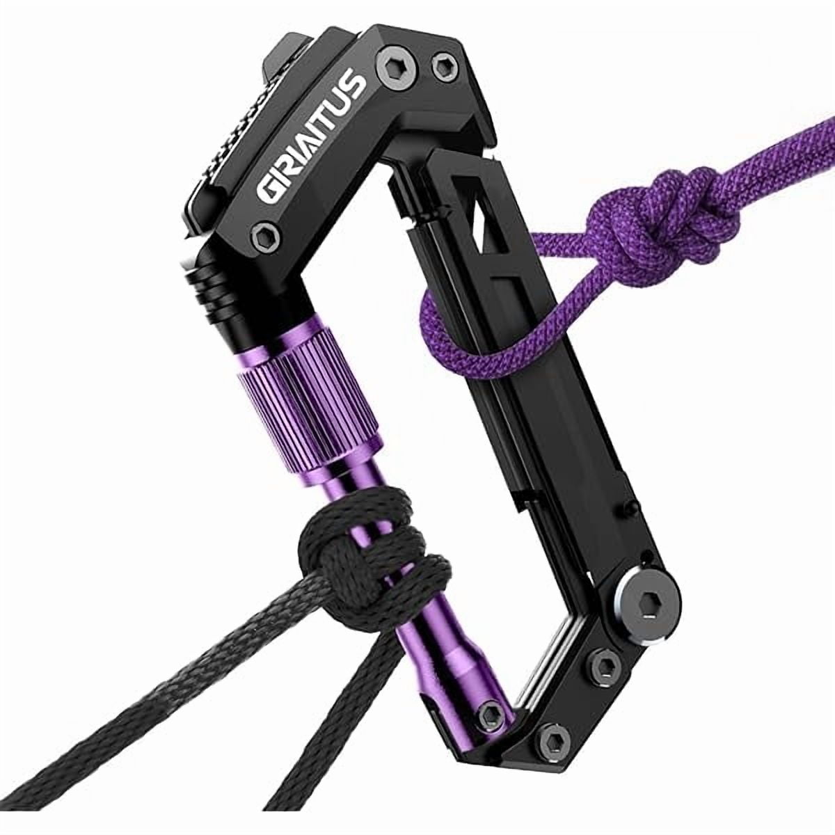 CJBCarabiner Multitool with Pocket Knives, EDC Carabiners, Serrated Knife, Rope Cutter, Screwdriver, Can Bottle Opener, Ruler, Folding Knife for Camping Hiking, Gifts for Men (Purple)