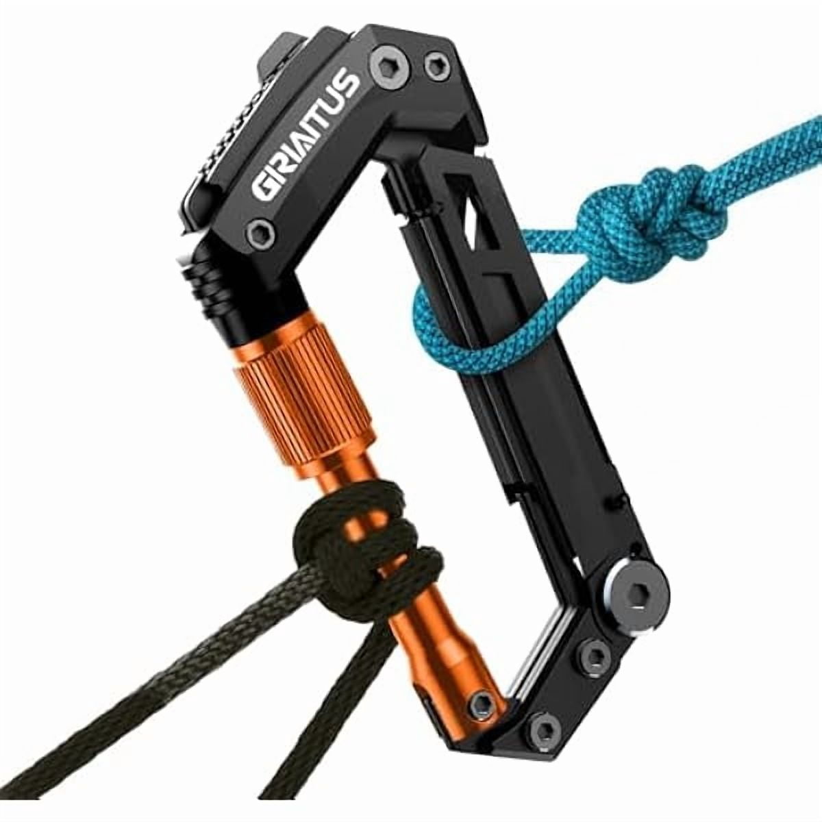 CJBCarabiner Multitool with Pocket Knives, EDC Carabiners, Serrated Knife, Rope Cutter, Screwdriver, Can Bottle Opener, Ruler, Folding Knife for Camping Hiking, Gifts for Men (Orange)