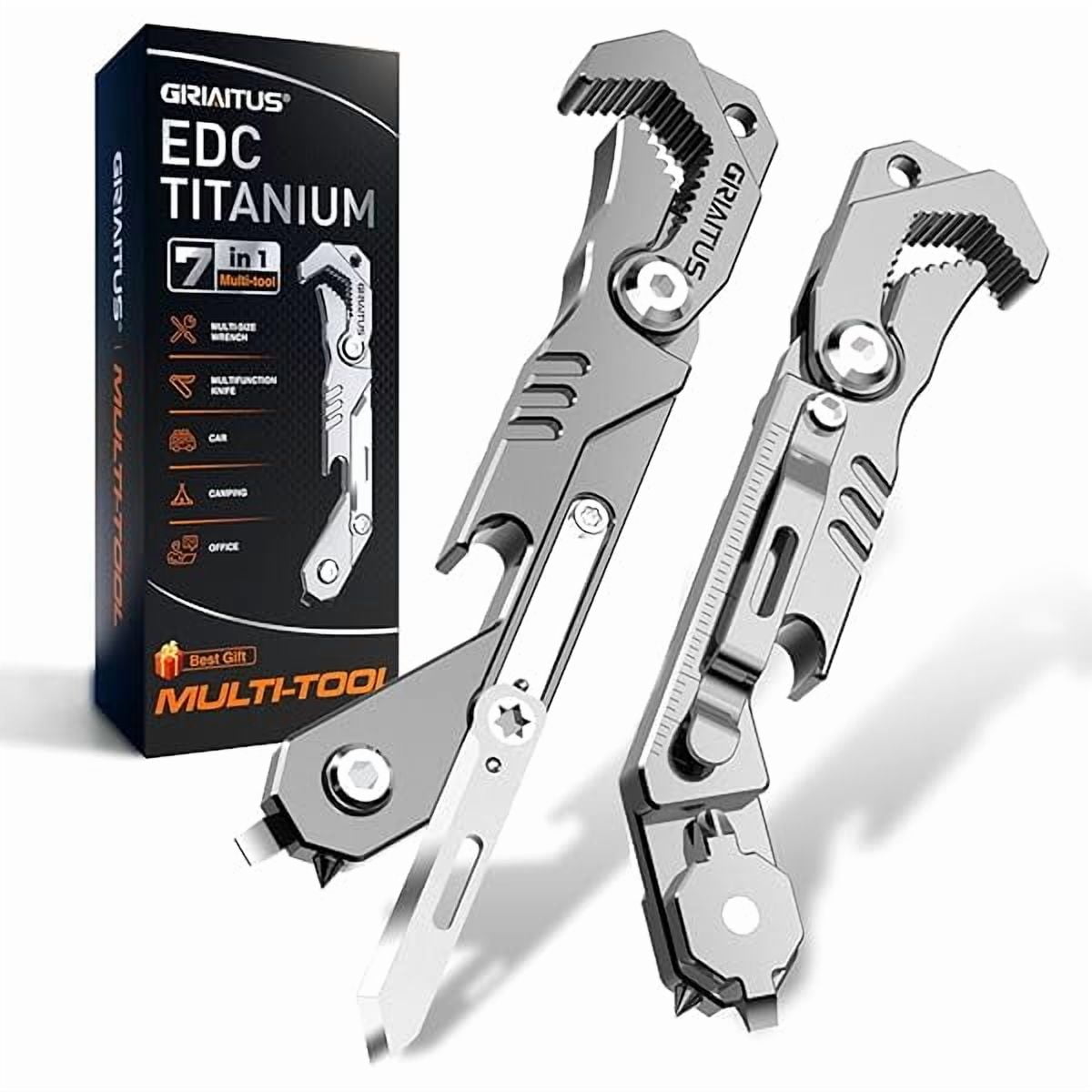 CJBEDC Multitool 7 in 1 with knife, Wrench, Folding Knife, Screwdriver, Bottle Opene, Ruler, Urgent Car Window Breaker and Seatbelt Cutter, EDC Pocket Multi Tool for Gifts for Men (Bright silver)