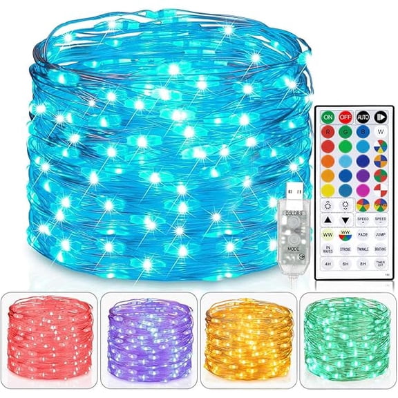 CJBFairy Lights USB Plug in 33ft 100LEDs with Remote, Warm White 16 Color Changing Light Twinkle Firefly String Lights for Bedroom Party Wedding Christmas Tapestry, Multicolor Colors