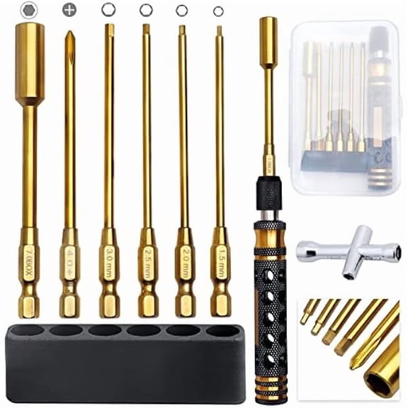 CJBHobbyPark 6 in 1 RC Hex Driver Screwdriver Set 1.5mm 2.0mm 2.5mm 3.0mm & Hex Nut Driver & Phillips Bit and Wheel Wrench for RC Car Hobby Tool Kit