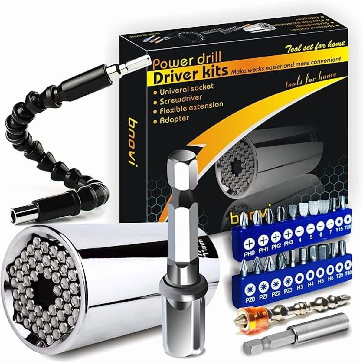 CJBHome DIY Tools Set Universal Socket Wrench Auto Adjustable Size Strong Magnetic Screwdriver and Bendable Extension Cable for Corner Stocking stuffers Presents Gifts for man Christmas