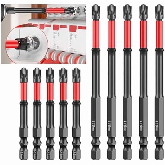 CJBImpact Screwdriver Bit Set, 65mm & 110mm Length, 1/4 Inch Hex Shank, S2 Steel Magnetic Cross Slot Bits, 10-Piece (5PCS 6mm+10mm)
