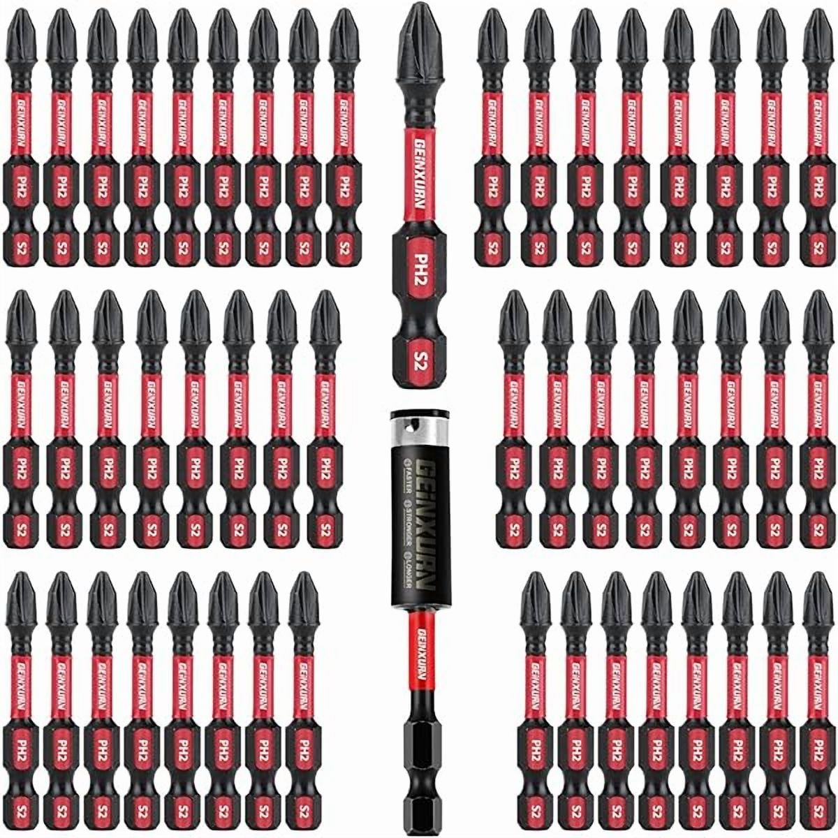 CJBImpact Tough #2 Phillips 2 in. Insert Driver Bits,50Pack PH2 Screwdriver Bits Set with 1Pcs Impact Bit Holder,Bulk