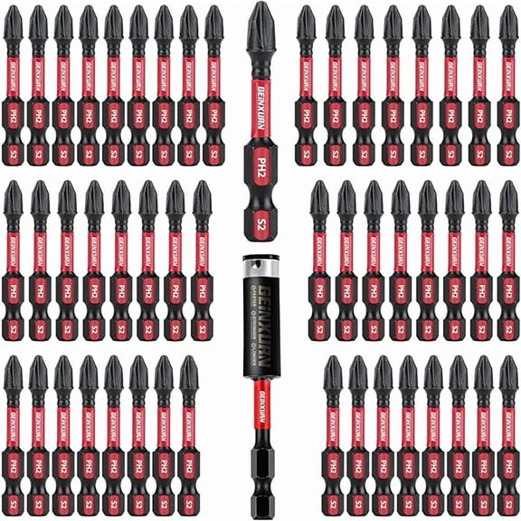 CJBImpact Tough #2 Phillips 2 in. Insert Driver Bits,50Pack PH2 Screwdriver Bits Set with 1Pcs Impact Bit Holder,Bulk