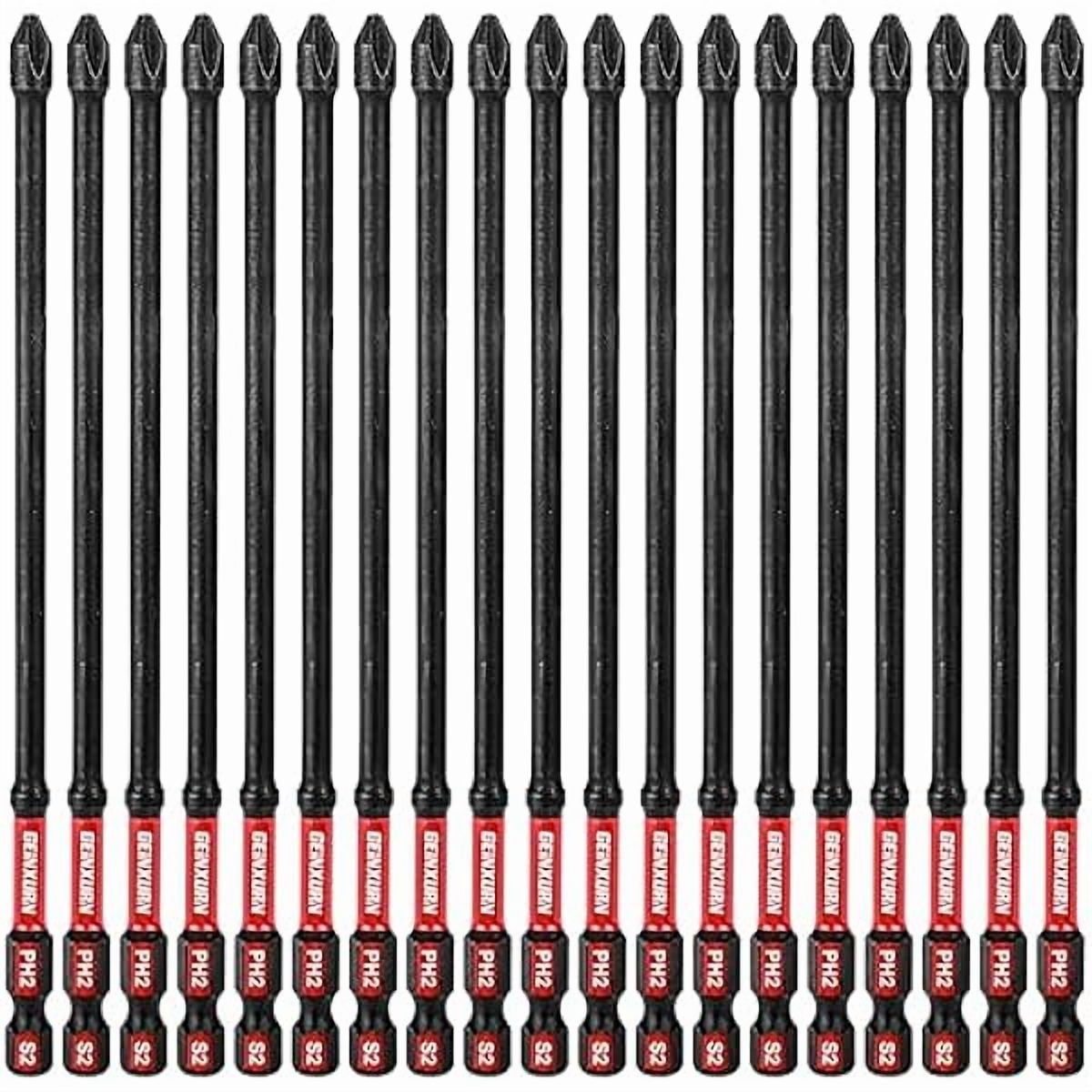 CJBImpact Tough #2 Phillips 6 in. D2 Steel Long Extension Insert Driver Bits,20Pack 1/4 Inch Hex Shank Long Cross Magnetic PH2 Screwdriver Bits Set