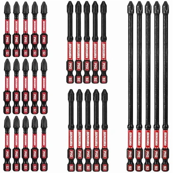 CJBImpact Tough #2 Phillips Mixed 2/3/6 in. D2 Steel Long Extension Insert Driver Bits,30Pack 1/4 Inch Hex Shank Long Cross Magnetic PH2 Screwdriver Bits Set