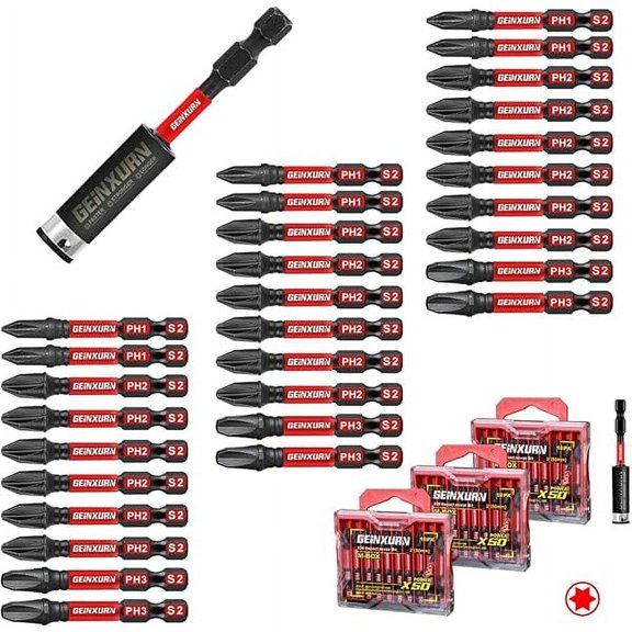CJBImpact Tough 2 in. (PH1/PH2/PH3) Screwdriver Bits Set,30 Pack Magnetic S2 Steel Phillips Power Driver Bits with 1 Pc Impact Bit Holder and Storage M-Box