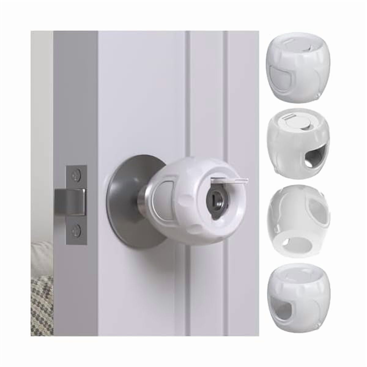 CJBInnovative Door Knob Safety Cover for Kids (4 Pack) New Hidden Holes Covers and Lockable Design Babyproof Door knob Handle Cover - No Screwdriver or Tools Needs