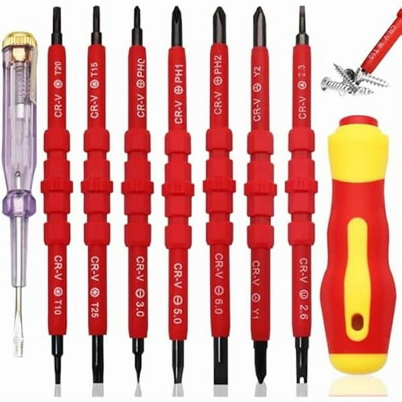 CJBInsulated Screwdriver Set Electrician Tools Kit, 14 IN 1 Magnetic Screwdriver Set Interchangeable Tools Screw Driver Set Kit for Household Repair (with Tester)