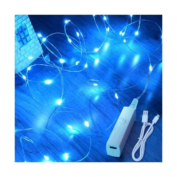 CJBLipstick Rechargeable Fairy Lights Battery Operated, Twinkle Lights with Timer, Mini LED String Lights for Bedroom, Christmas Decorations, Wedding, Vine, Centerpiece Table Decor (5M/16FT Blue)