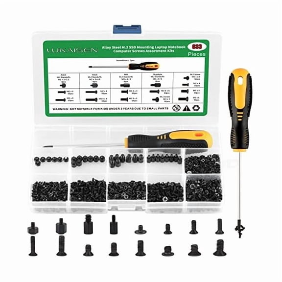 CJBM.2 Screw Kit, 633PCS NVMe Screw M.2 SSD Mounting Kit-M2 M2.5 M3 Black Carbon Steel Laptop Notebook Computer Set with Screwdriver for Asus Gigabyte MSI Motherboards Compatible with IBM/HP/Dell