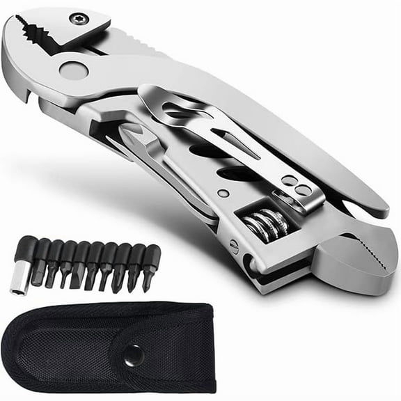 CJBMultitool Wrench With 7 Tools/Pliers/Wire Cutter/Flat Screwdriver/Phillips Screwdriver/Portable Folding Multifunctional Adjustable Multi Purpose Stainless Steel Tool
