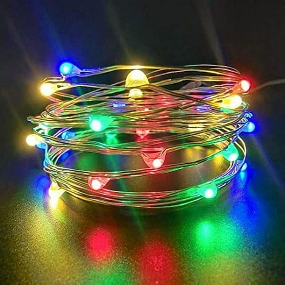 CJBPack 2 Indoor Battery-Operated Led String Lights with Timer,Mini LEDs Fairy Lights for Wedding Centerpiece Christmas Party Lighting Decorations,30 Count LEDs,10FT Silver Wire (Multi)
