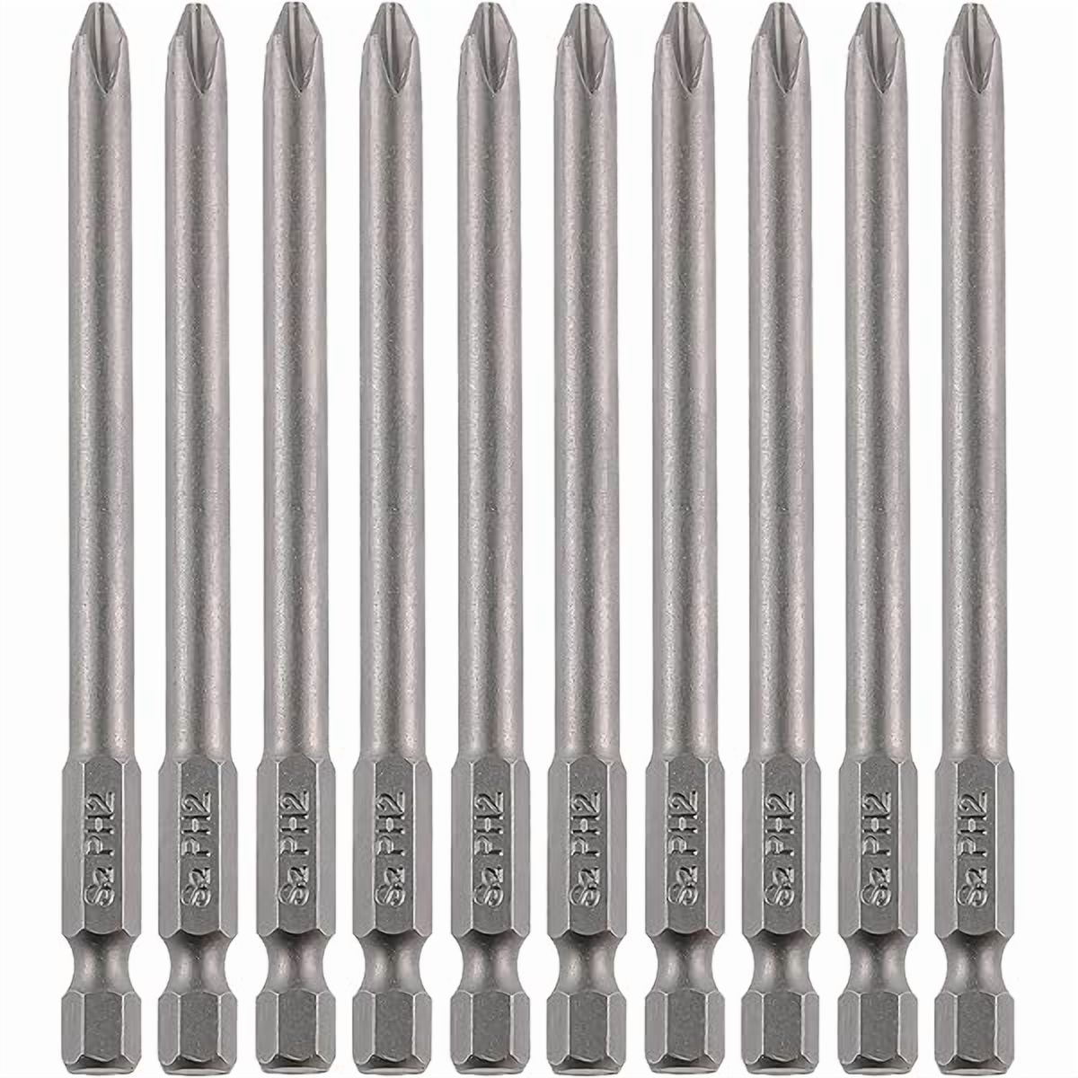 CJBPhillips Bit Set, PH2#2 Long Screwdriver Bit Set, 10PCS 1/4 Inch Hex Shank, 4 Inch Length, S2 Alloy Steel, Magnetic Tip, for Power Screwdriver Drill Impact Driver