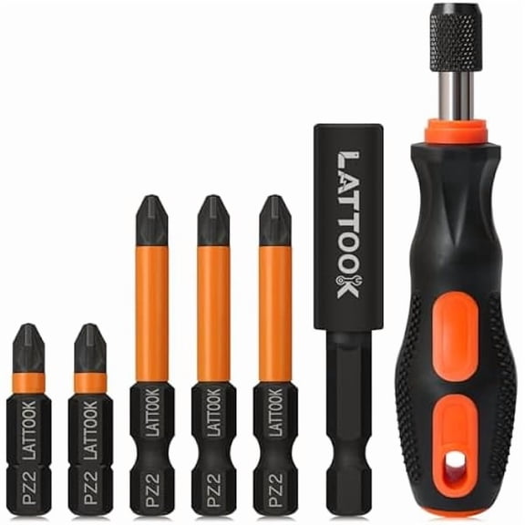 CJBPozidriv Bit Set with Quick Release Bit Driver, 6-Piece PZ2 Bits Pozi Pozidriv Screwdriver, S2 Steel with Magnetic, 2'' & 1'' Long
