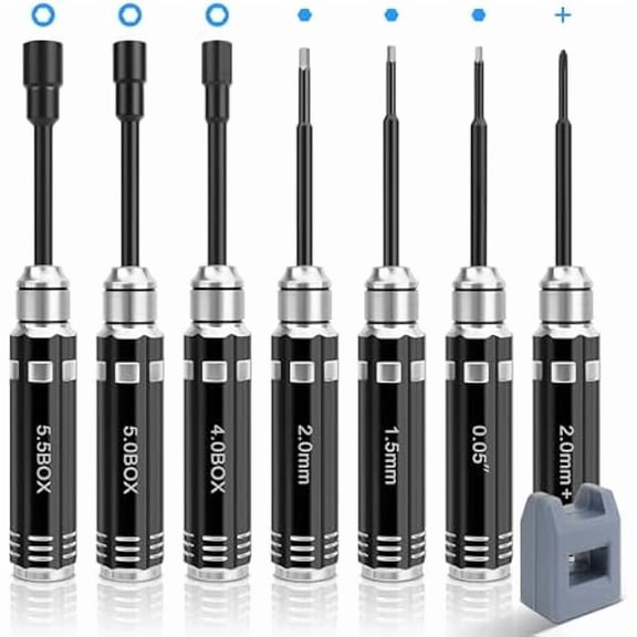 CJBRC Hex Nut Screwdriver Kit with Magnet-7 Pcs Socket Nut Screwdriver Set 0.05'' 1.5mm 2.0mm 4mm 5.0mm 5.5mm Repair Hobby Tool Kit Compatible with Traxxas TRX4M SCX24 1/16 1/24 RC Trucks