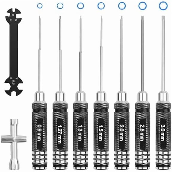 CJBRC Hex Screwdriver Tool Set: 0.9mm 1.27mm 1.3mm 1.5mm 2.0mm 2.5mm 3.0mm Screwdriver Kit with Hex Nut Driver and RC Car Wrench Tool Kit for Multi-Axis FPV Racing Drone Quadcopter Helicopter