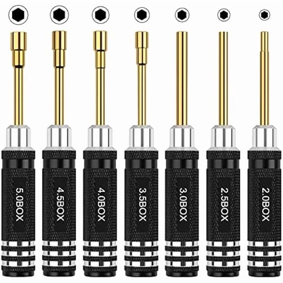 CJBRC Tools Kit 7PCS Hex Nut Screwdriver Set with 5.0/4.5/4.0/3.5/3.0/2.5/2.0 Box Hobby Tools Hexagon Nut Wrench Repair Tools Compatible with SCX24 Traxxas Redcat RC Cars Trucks